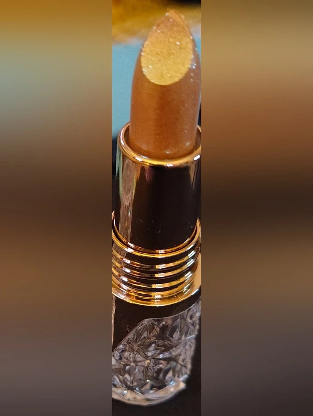 (2) Gold Sparkly Shimmering Lipsticks/Crystal Like Accent Case. New